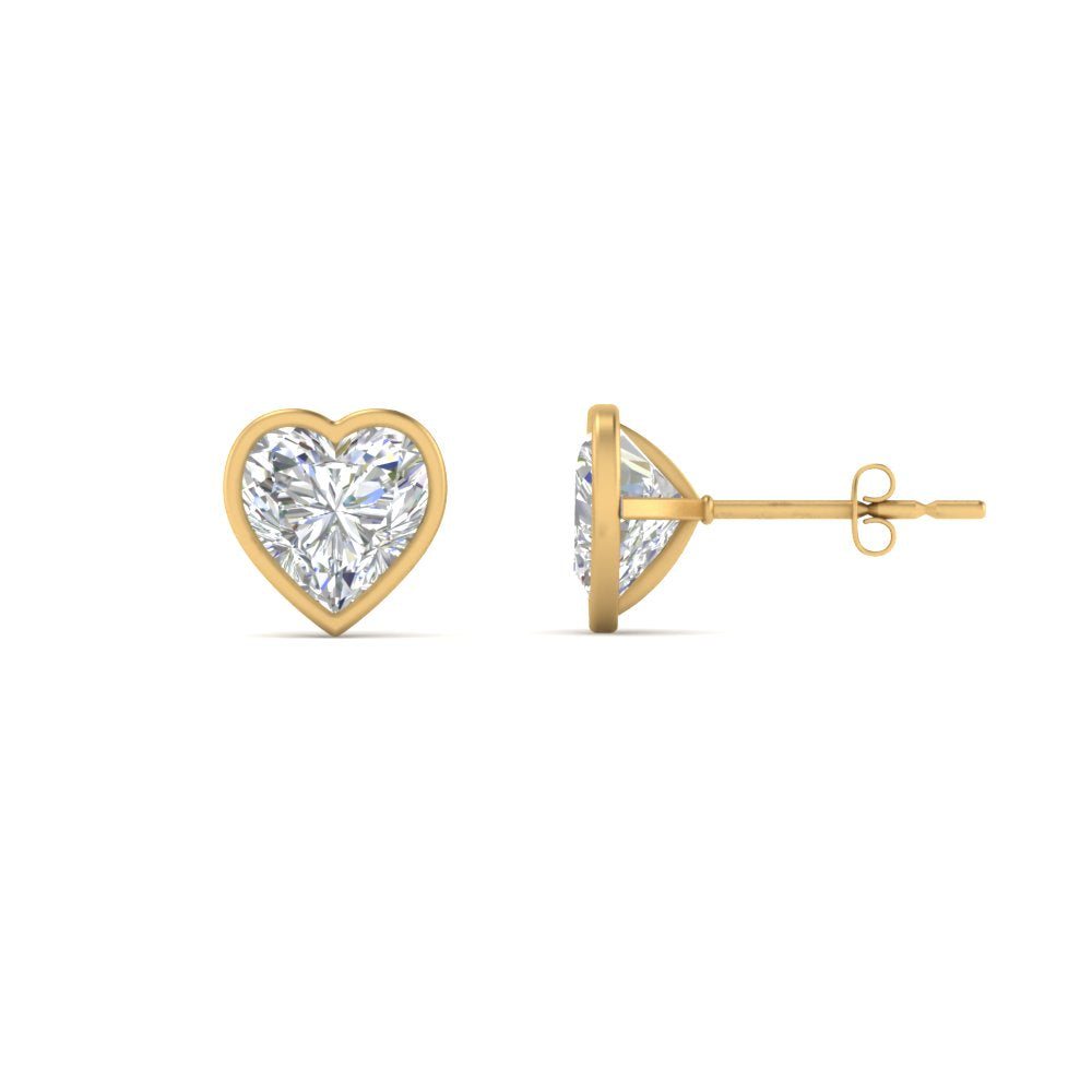 0.50 To 4 Carat Lab Diamond Heart Stud Bezel Set Earring For Women 14K Gold