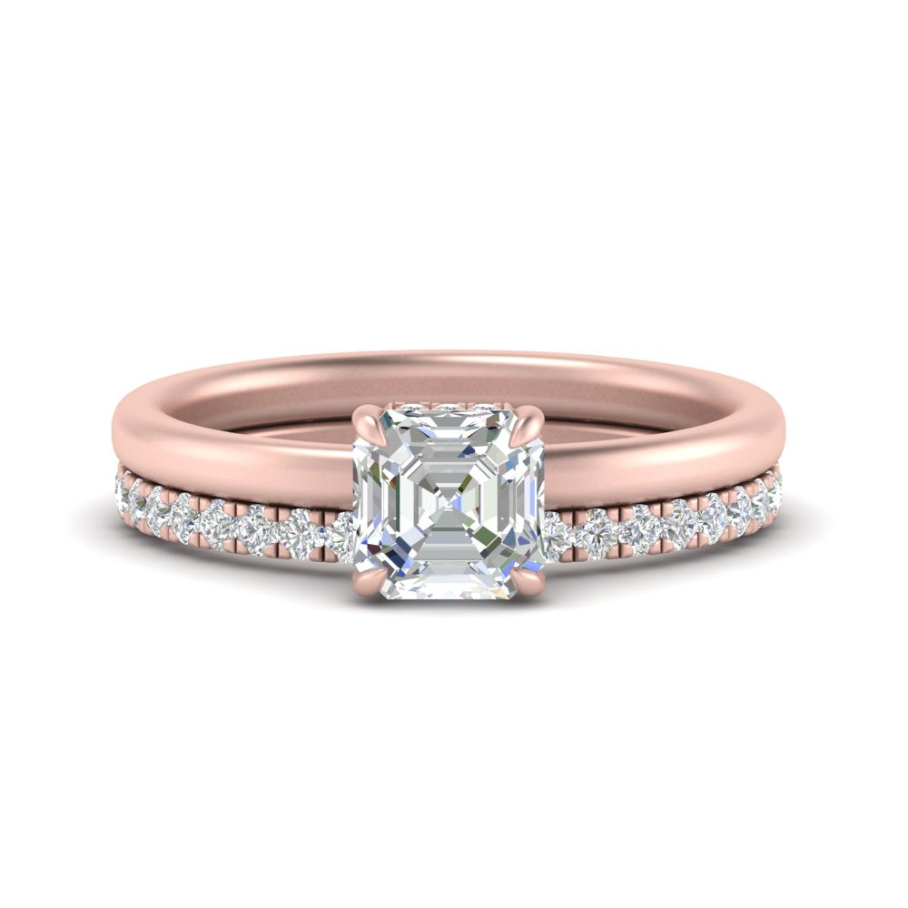 1/2 To 5 Carat Half Eternity Wedding Band with Lab Diamond Hidden Halo Ring 14K Gold