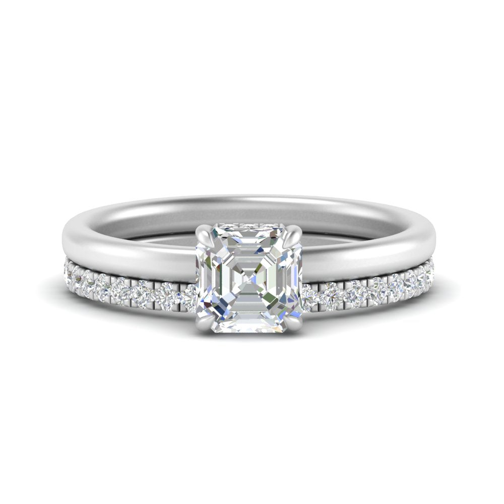 1/2 To 5 Carat Half Eternity Wedding Band with Lab Diamond Hidden Halo Ring 14K Gold