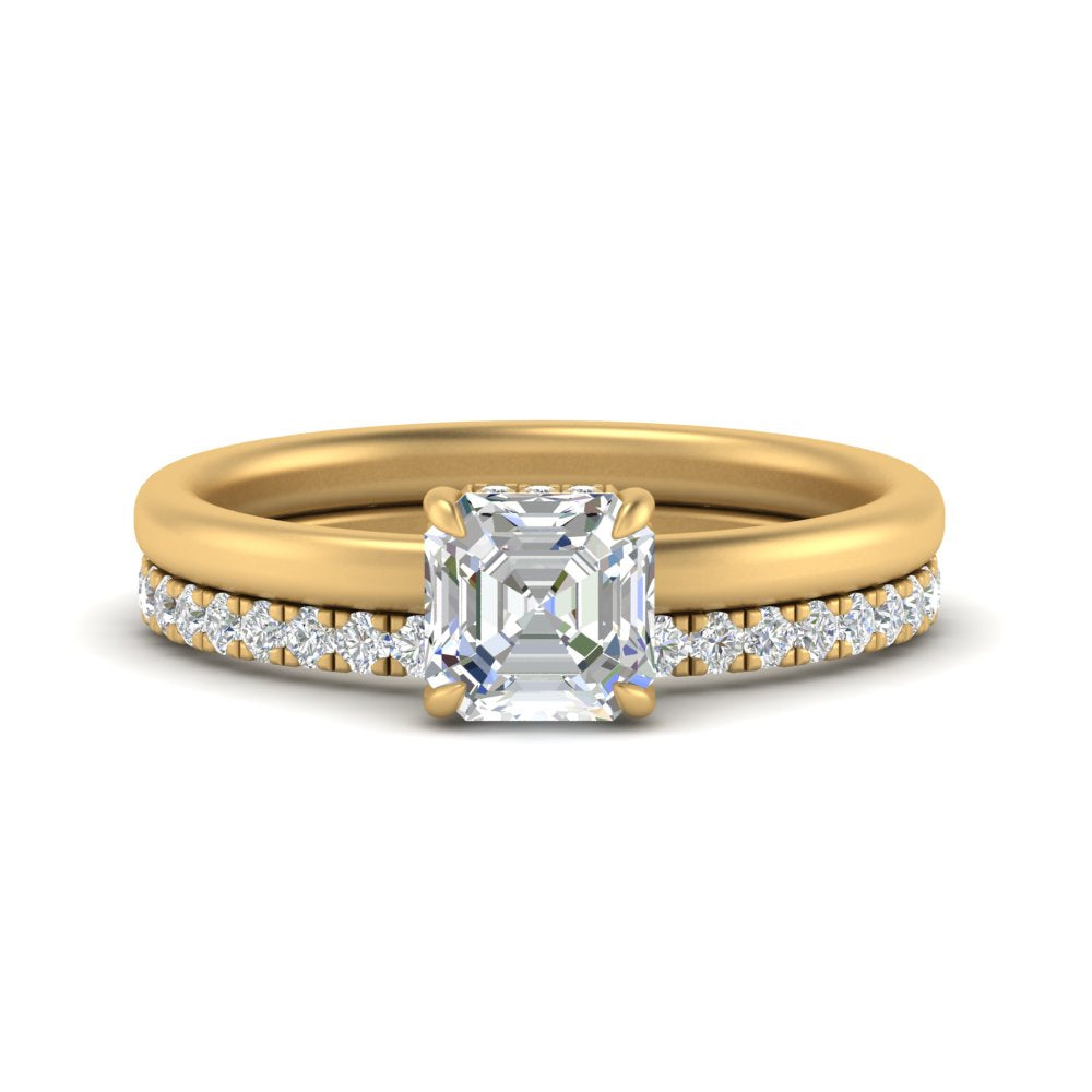 1/2 To 5 Carat Half Eternity Wedding Band with Lab Diamond Hidden Halo Ring 14K Gold