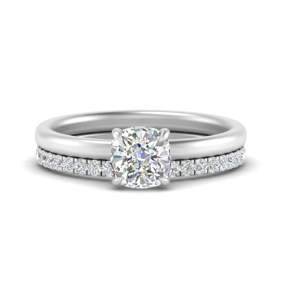 1/2 To 5 Carat Half Eternity Wedding Band with Lab Diamond Hidden Halo Ring 14K Gold