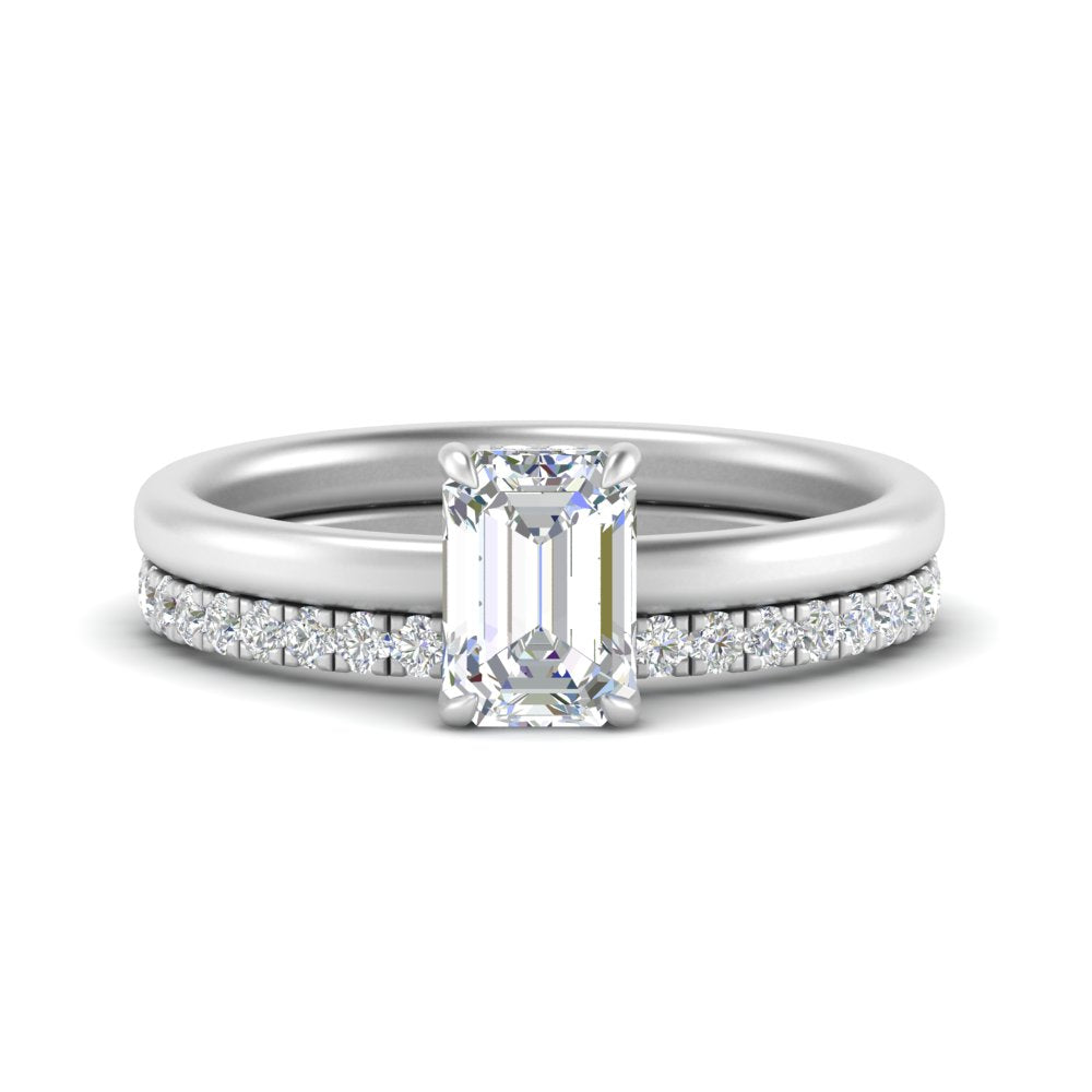 0.50 To 5 Carat Lab Diamond Hidden Halo Ring With Eternity Wedding Band 14K Gold