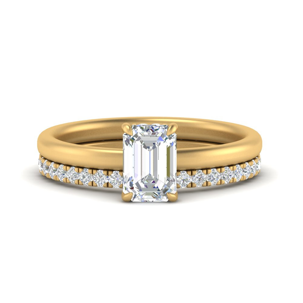 0.50 To 5 Carat Lab Diamond Hidden Halo Ring With Eternity Wedding Band 14K Gold