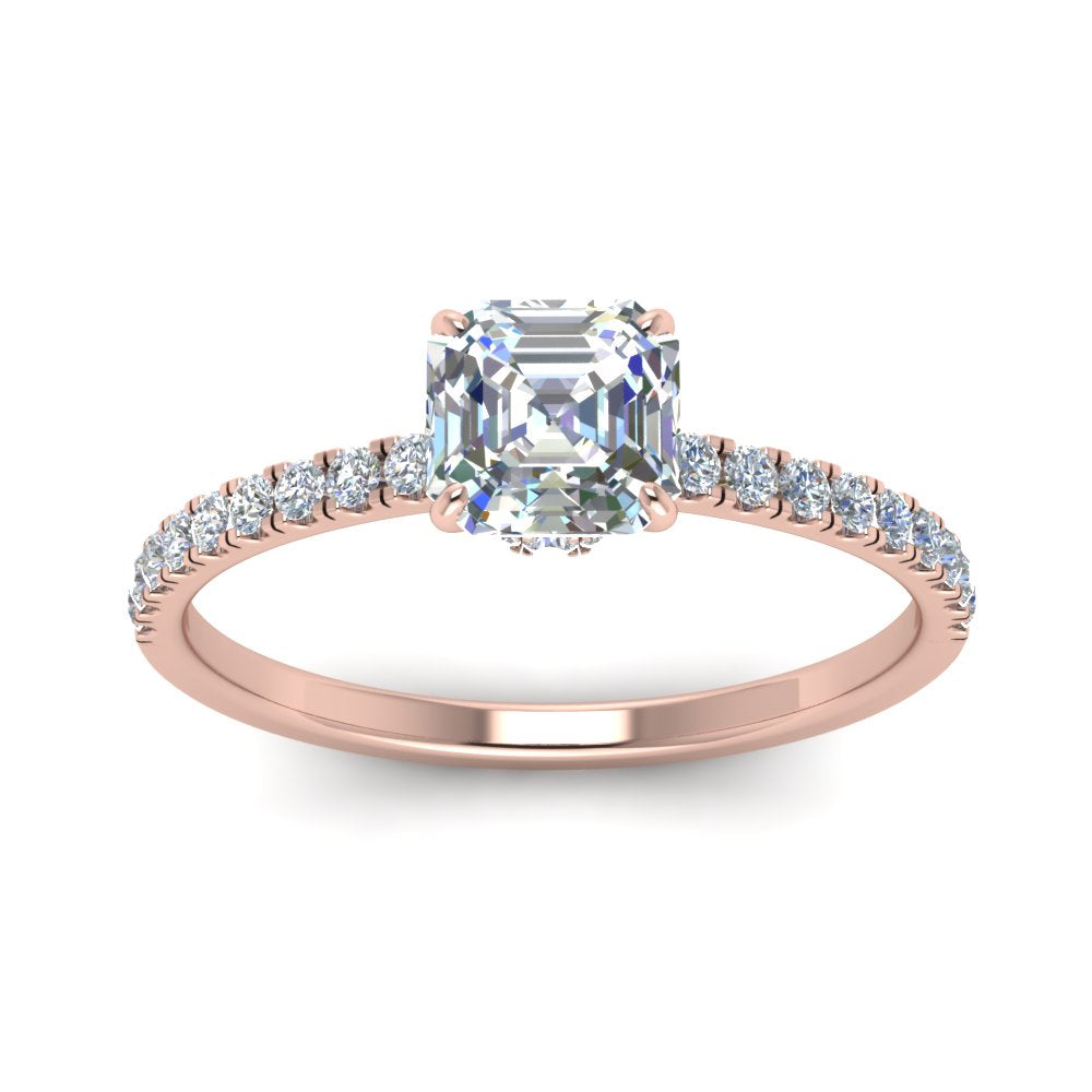 Lab diamond Under Halo Engagement Rings 14K Gold