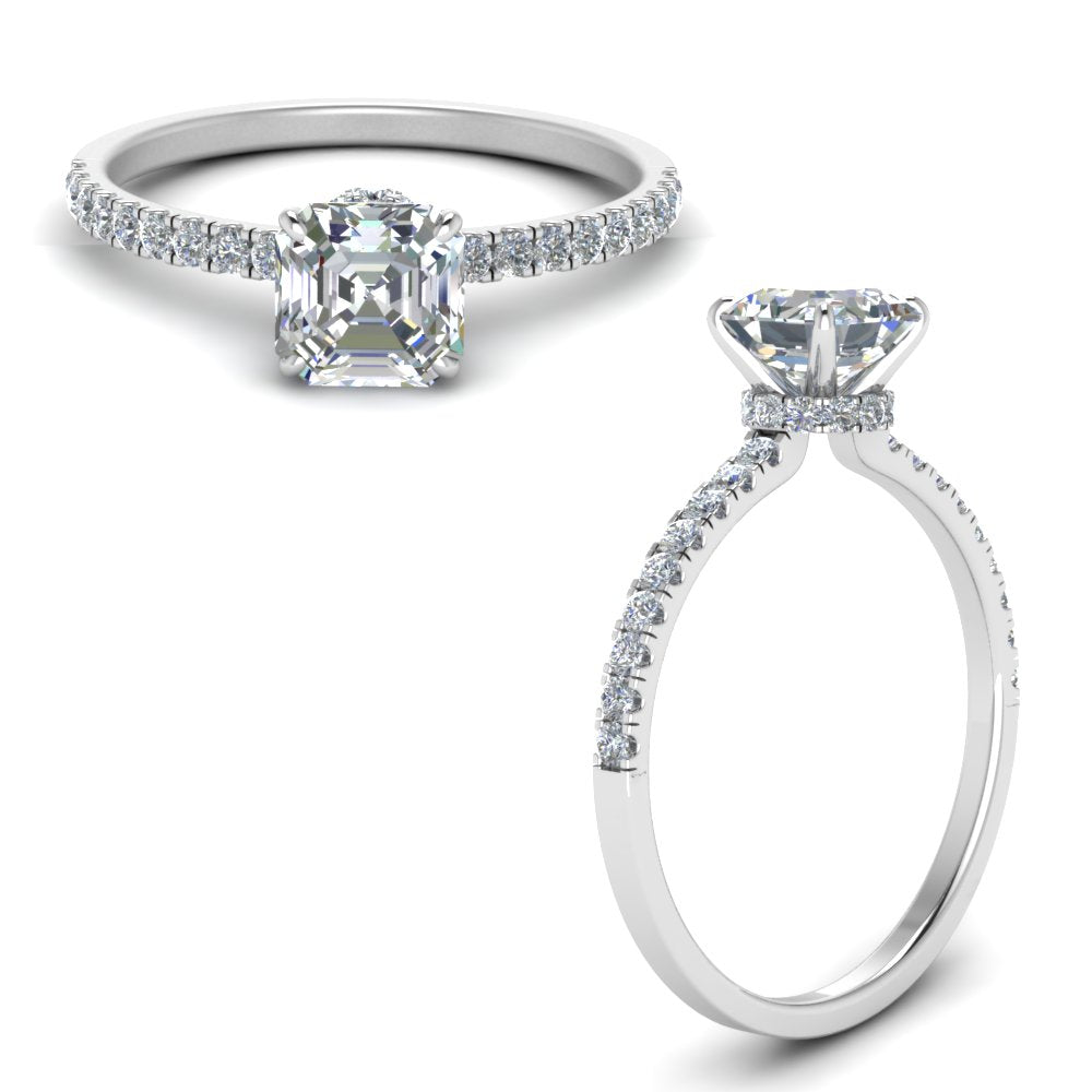 Lab diamond Under Halo Engagement Rings 14K Gold