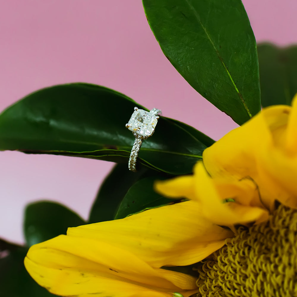 Lab diamond Under Halo Engagement Rings 14K Gold