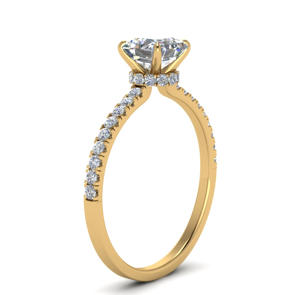 Lab diamond Under Halo Engagement Rings 14K Gold