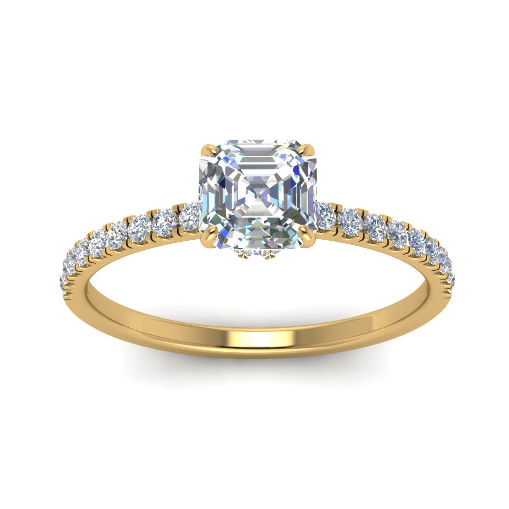 Lab diamond Under Halo Engagement Rings 14K Gold