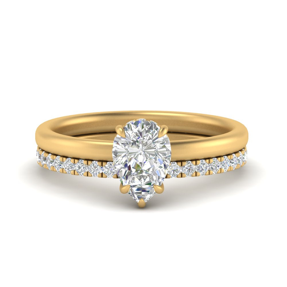 0.50 To 5 Carat Lab Diamond Hidden Halo Ring With Eternity Wedding Band 14K Gold