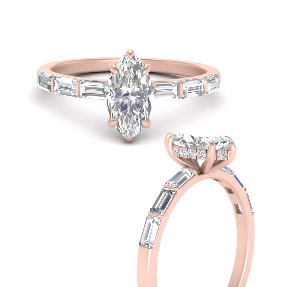 Lab Grown Marquise Cut Diamond Halo Engagement Rings 14K Rose Gold