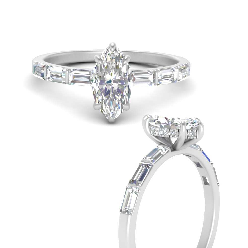 Lab Grown Marquise Cut Diamond Halo Engagement Rings 14K White Gold