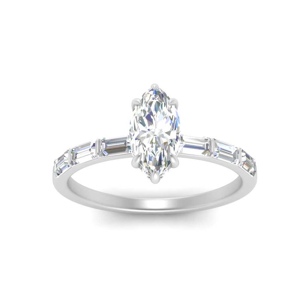 Lab Grown Marquise Cut Diamond Halo Engagement Rings 14K White Gold