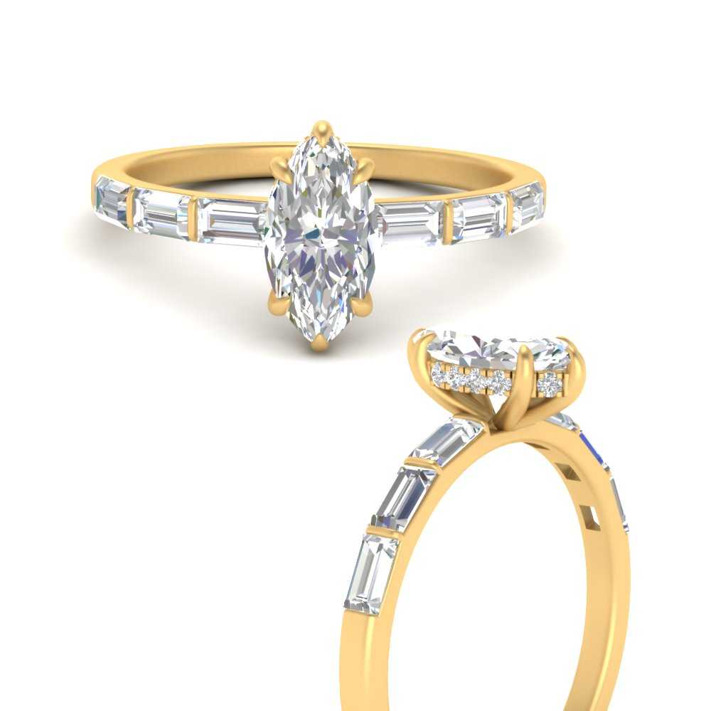 Lab Grown Marquise Cut Diamond Halo Engagement Rings 14K Yellow Gold