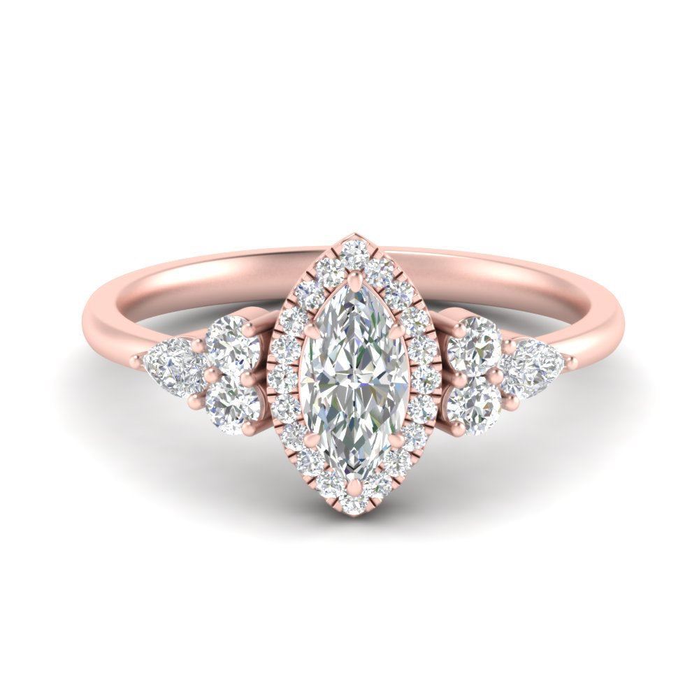 Lab Marquise Cut diamond Halo Engagement Rings 14K Rose Gold