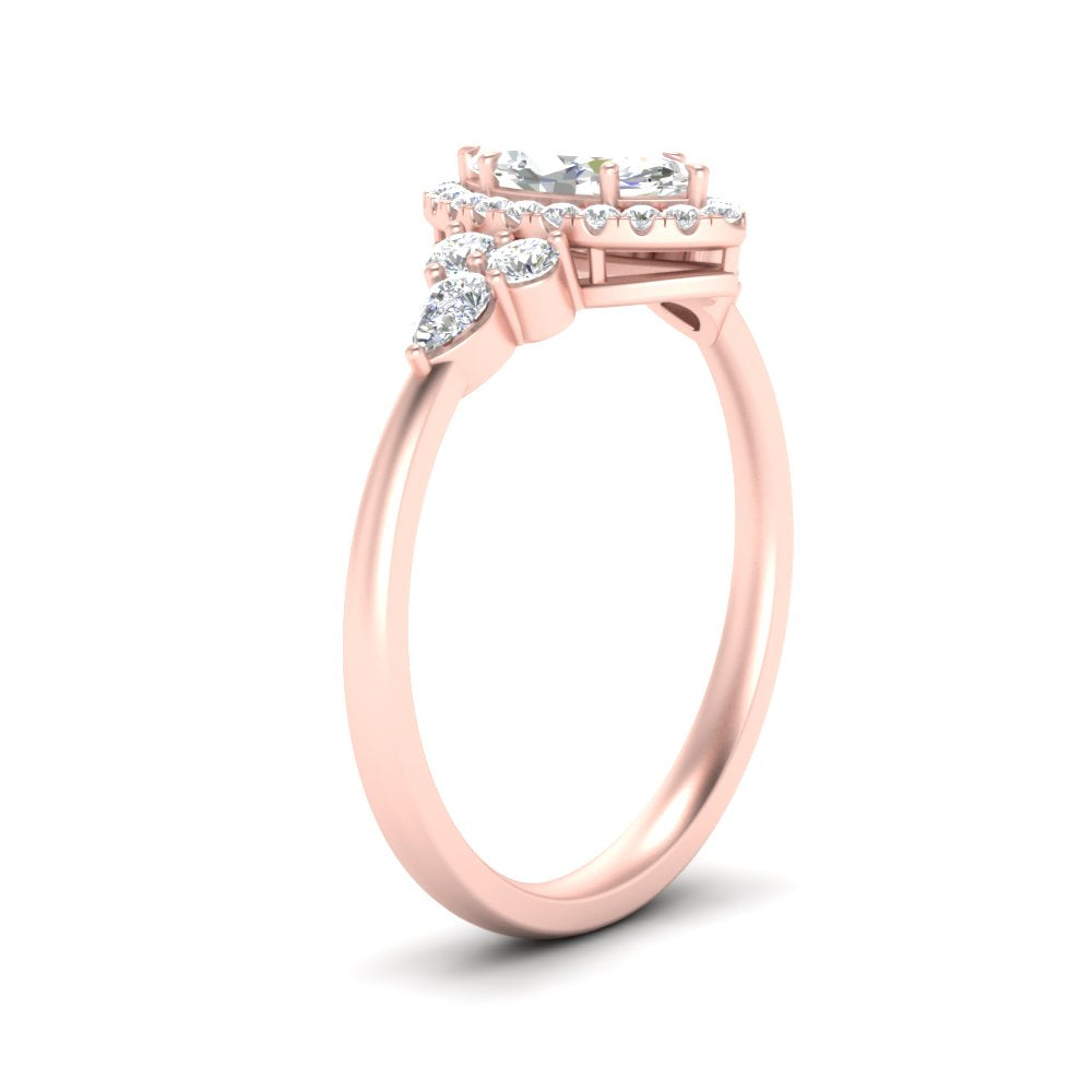 Lab Marquise Cut diamond Halo Engagement Rings 14K Rose Gold