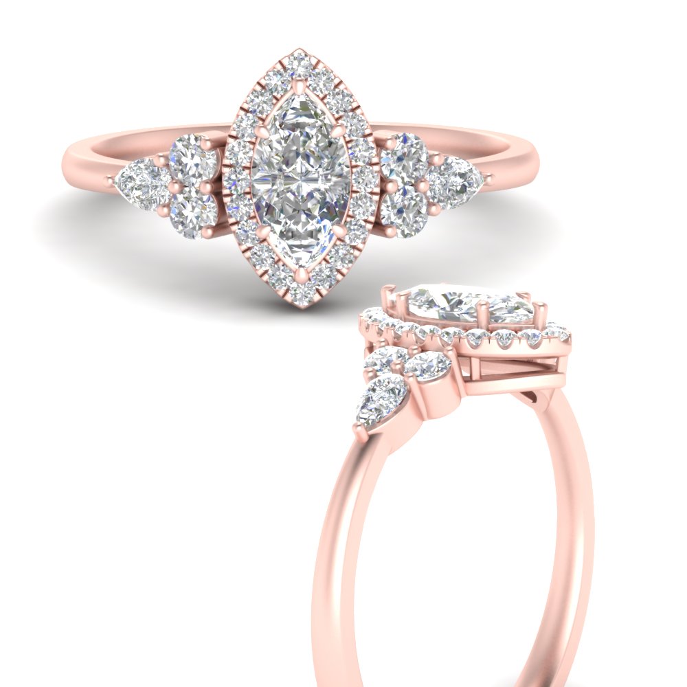 Lab Marquise Cut diamond Halo Engagement Rings 14K Rose Gold