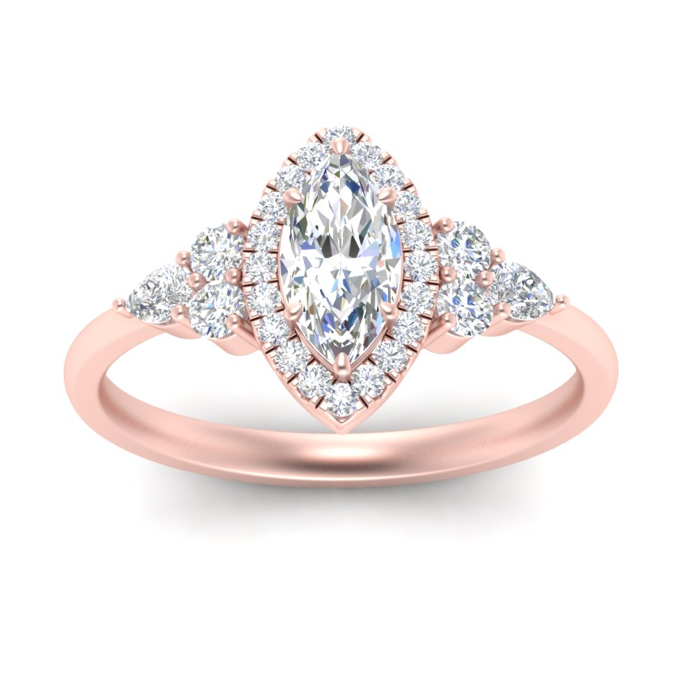 Lab Marquise Cut diamond Halo Engagement Rings 14K Rose Gold