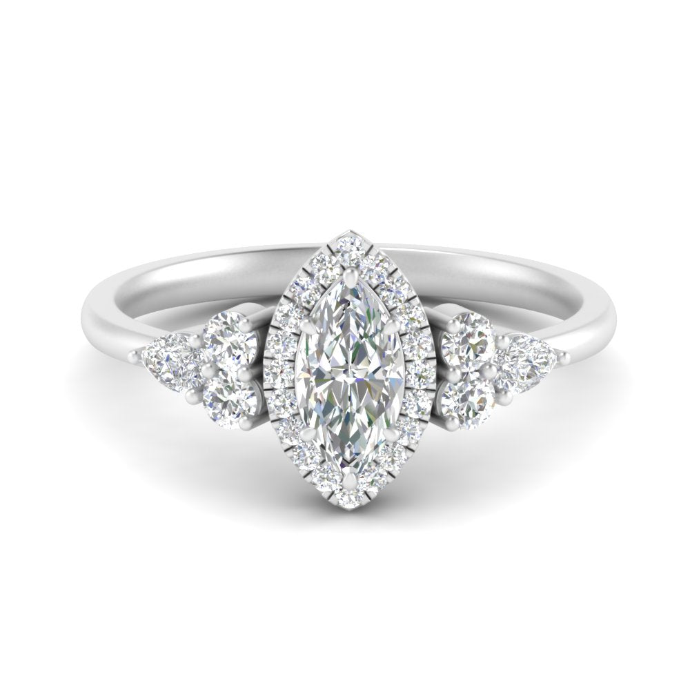 Lab Marquise Cut diamond Halo Engagement Rings 14K White Gold