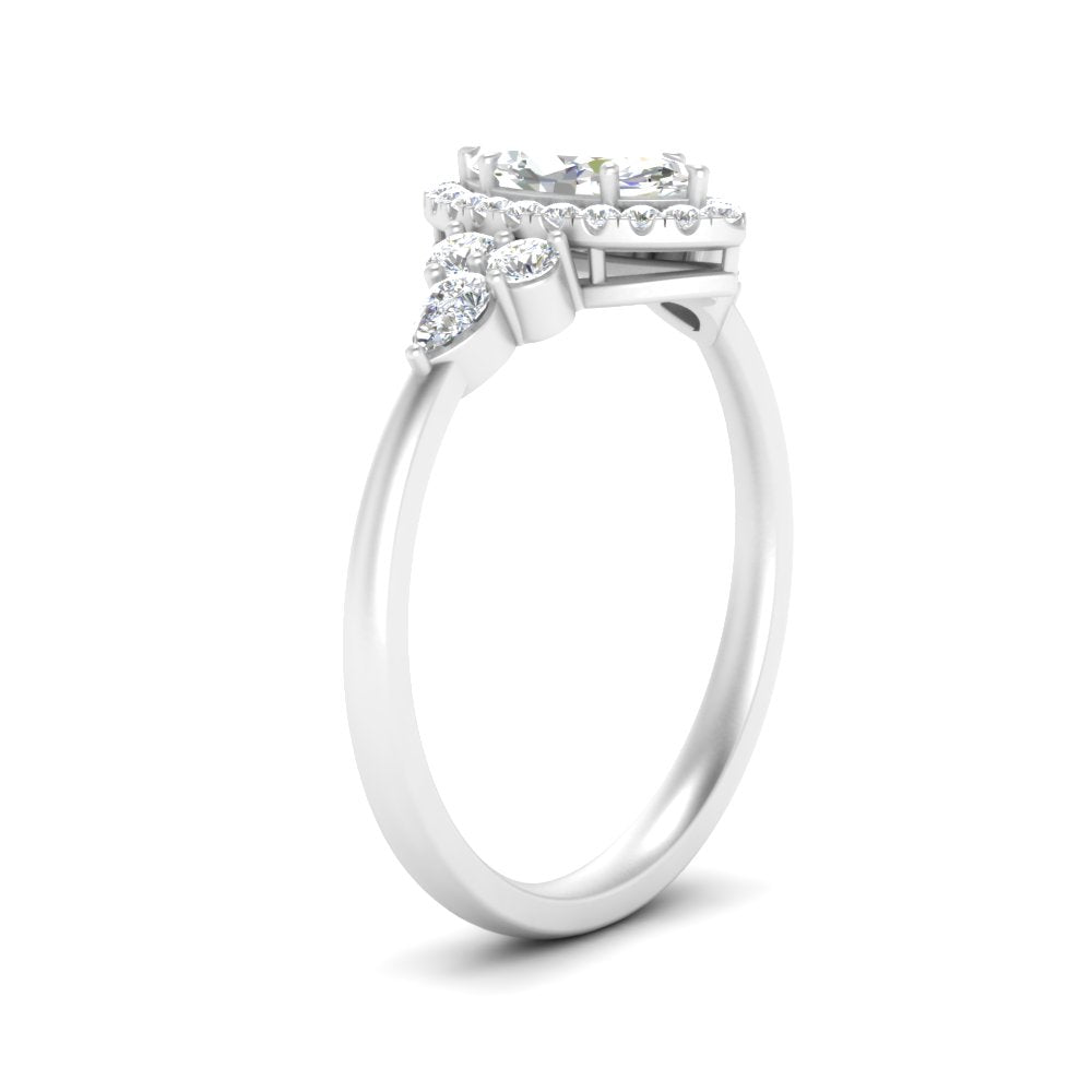 Lab Marquise Cut diamond Halo Engagement Rings 14K White Gold