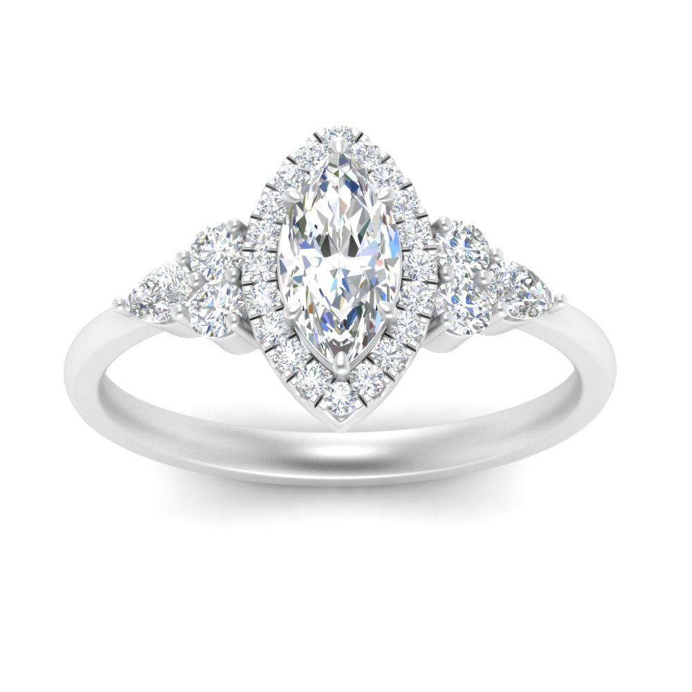 Lab Marquise Cut diamond Halo Engagement Rings 14K White Gold