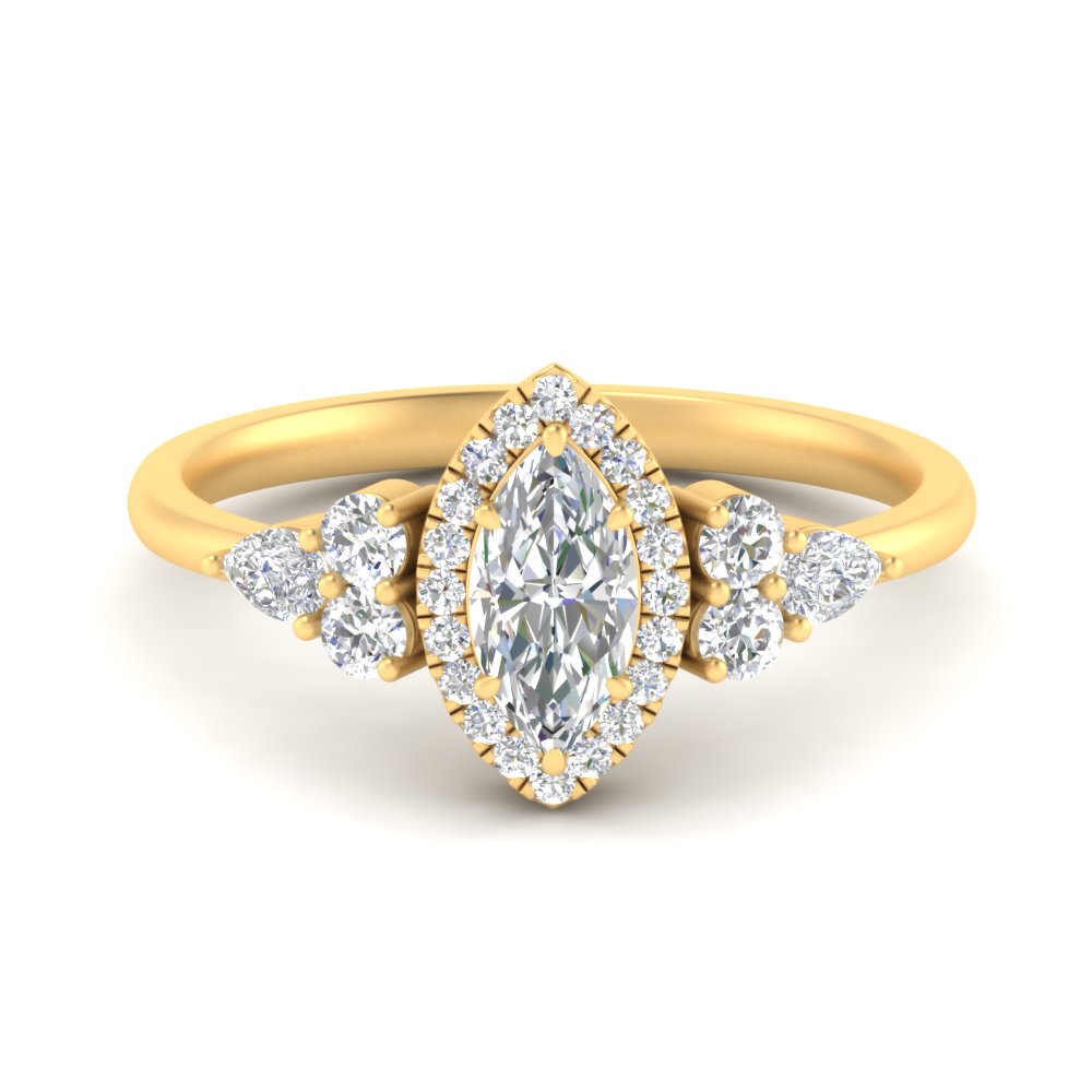 Lab Marquise Cut diamond Halo Engagement Rings 14K Yellow Gold