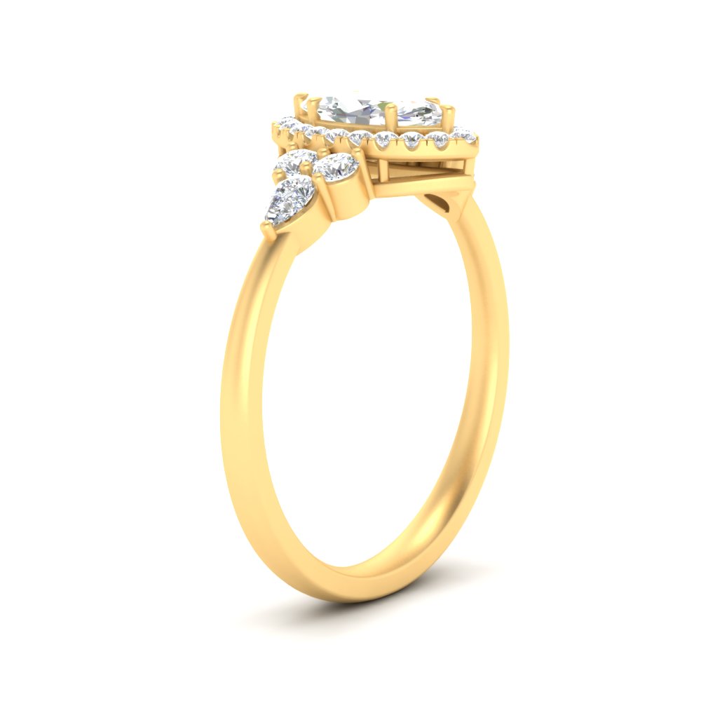 Lab Marquise Cut diamond Halo Engagement Rings 14K Yellow Gold