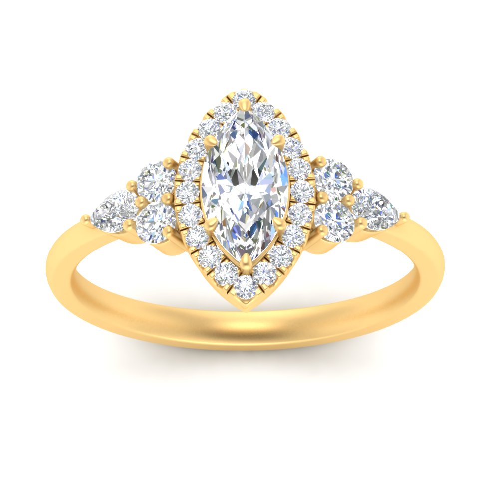 Lab Marquise Cut diamond Halo Engagement Rings 14K Yellow Gold