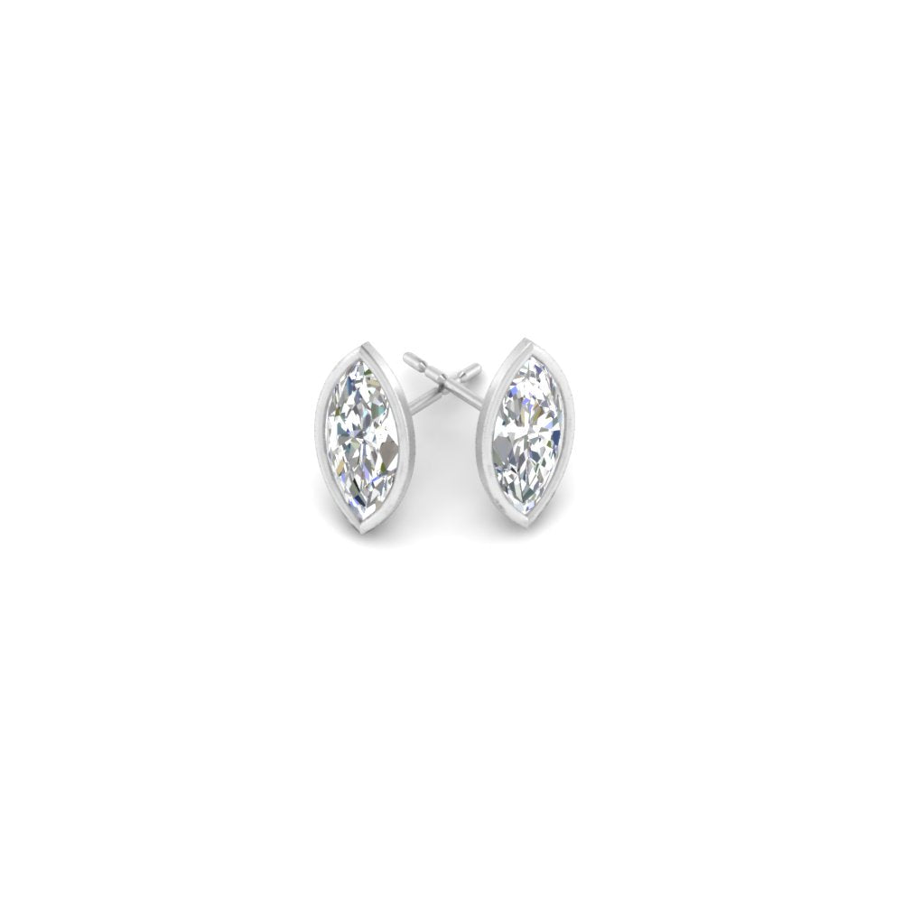 0.50 To 5 Carat Lab Diamond Marquise Stud Bezel Set Earring For Women 14K Gold