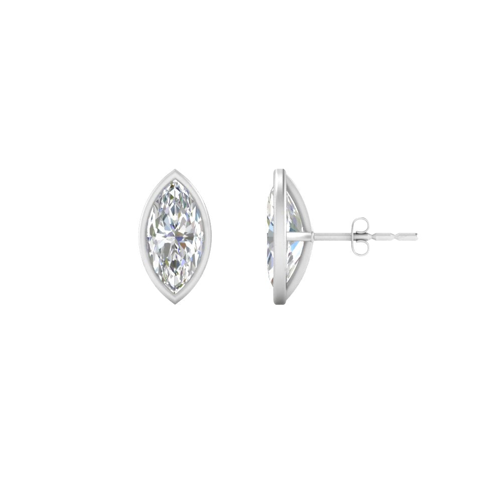 0.50 To 5 Carat Lab Diamond Marquise Stud Bezel Set Earring For Women 14K Gold