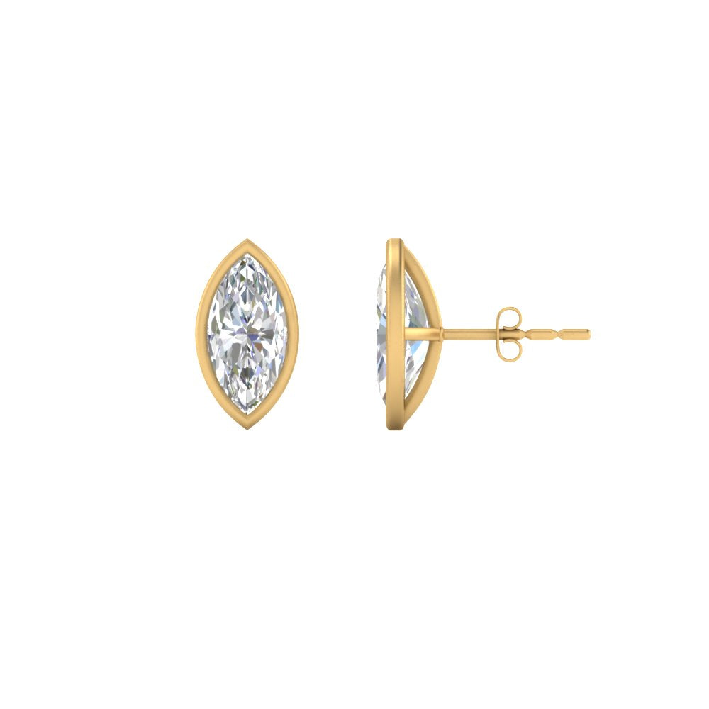 0.50 To 5 Carat Lab Diamond Marquise Stud Bezel Set Earring For Women 14K Gold