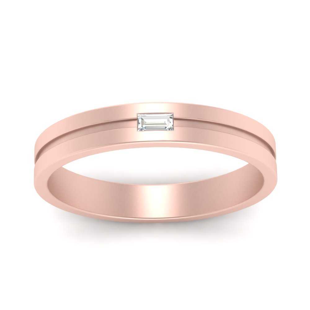 East West Straight Baguette Cut Lab Diamond Engagement Ring For Mens 14k Rose Gold|Cuts & Carat