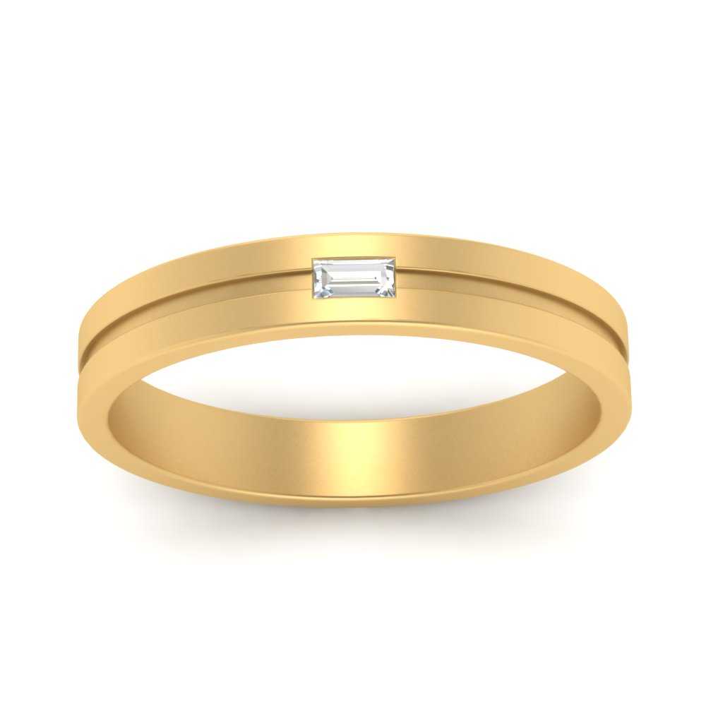 East West Straight Baguette Cut Lab Diamond Engagement Ring For Mens 14k Yellow Gold|Cuts & Carat