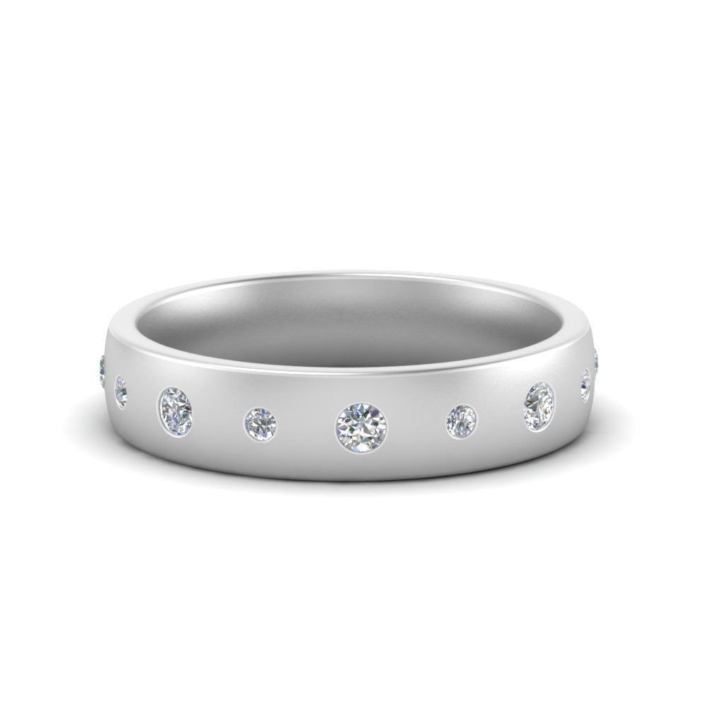 Round Cut Lab Diamond Station Band For Mens 14k White Gold|Cuts & Carat