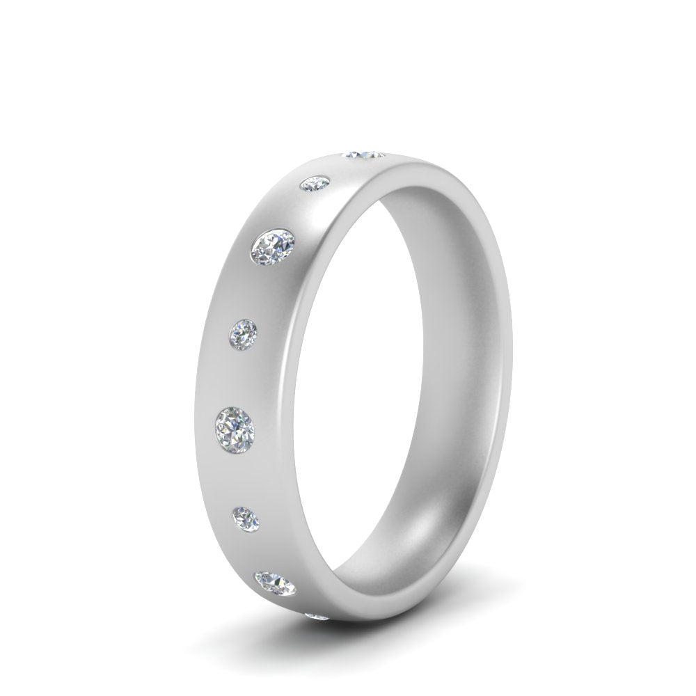 Round Cut Lab Diamond Station Band For Mens 14k White Gold|Cuts & Carat