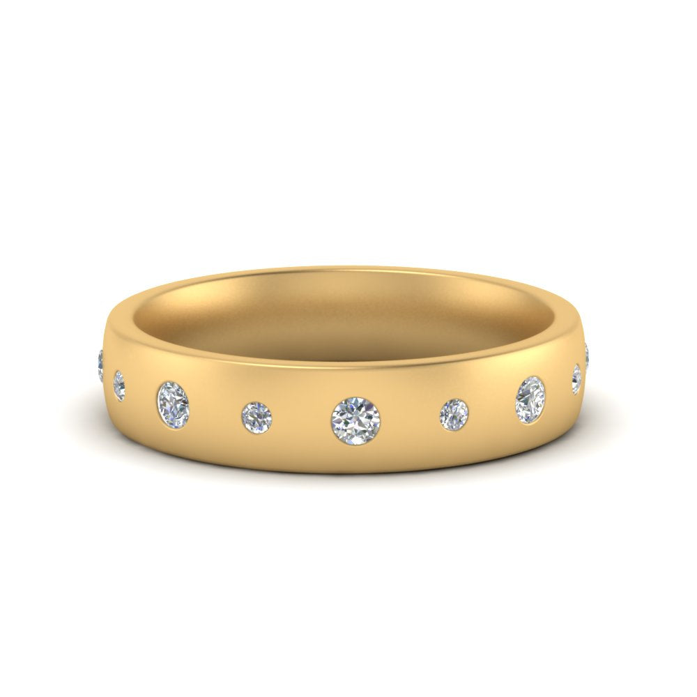 Round Cut Lab Diamond Station Band For Mens 14k Yellow Gold|Cuts & Carat