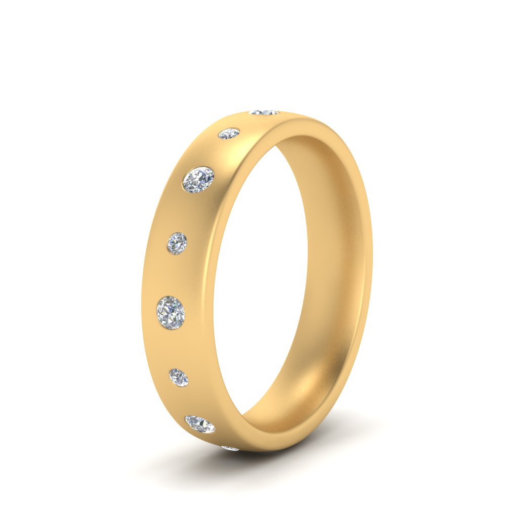 Round Cut Lab Diamond Station Band For Mens 14k Yellow Gold|Cuts & Carat