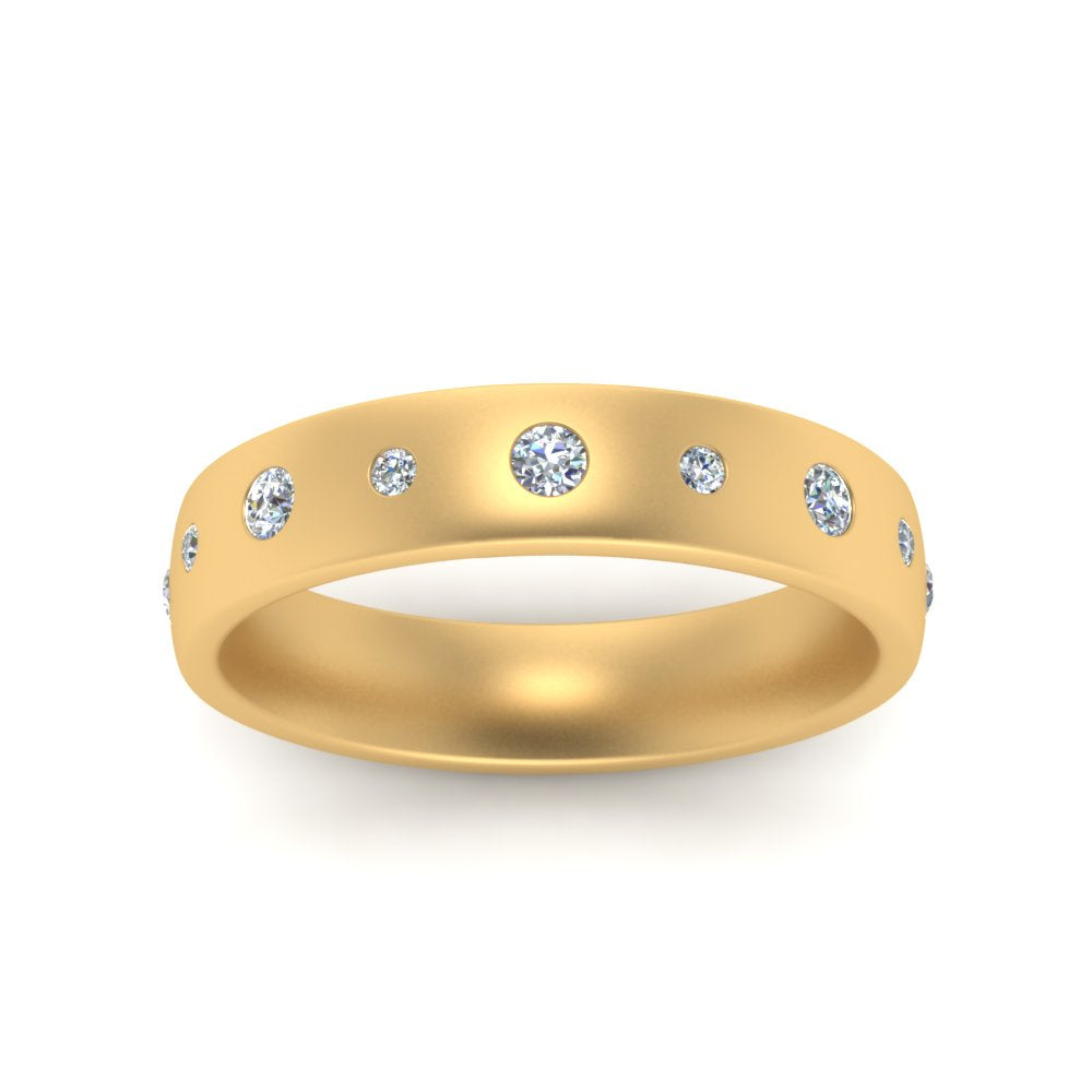 Round Cut Lab Diamond Station Band For Mens 14k Yellow Gold|Cuts & Carat