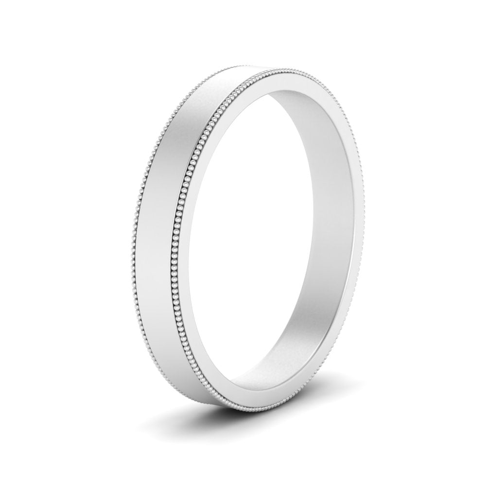 Flat Milgrain Stackable Mens Wedding Band In 14K White Gold | Cuts & Carat