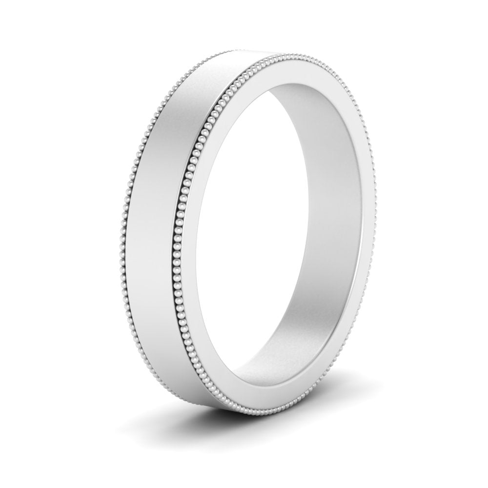 Flat Milgrain Stackable Mens Wedding Band In 14K White Gold | Cuts & Carat