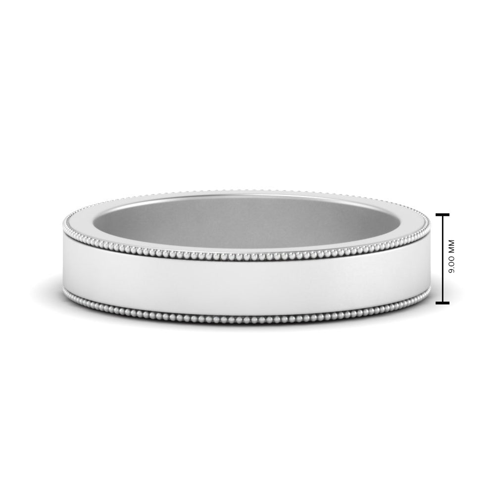 Flat Milgrain Stackable Mens Wedding Band In 14K White Gold | Cuts & Carat