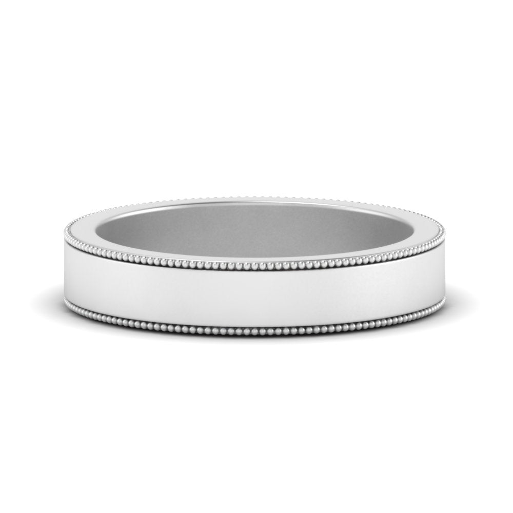 Flat Milgrain Stackable Mens Wedding Band In 14K White Gold | Cuts & Carat