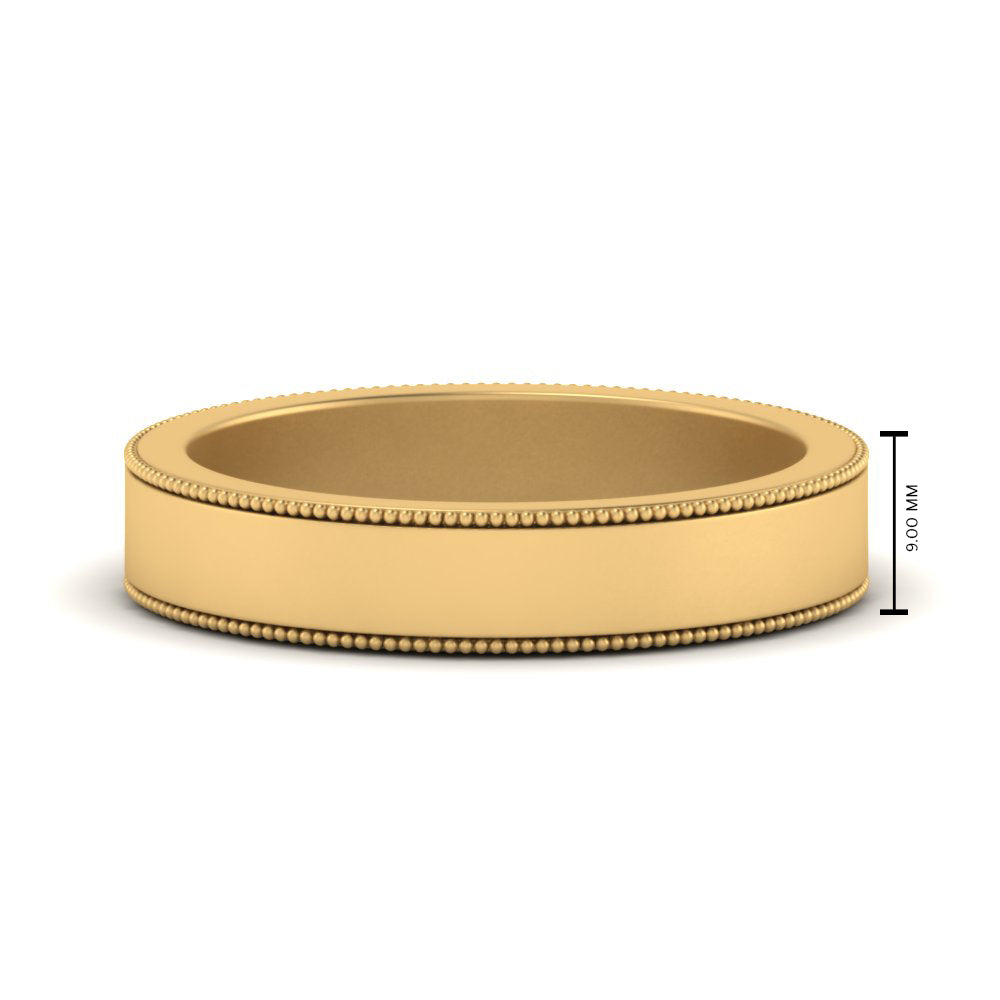 Flat Milgrain Stackable Mens Wedding Band In 14K Yellow Gold | Cuts & Carat