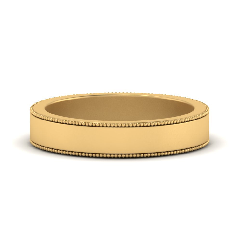 Flat Milgrain Stackable Mens Wedding Band In 14K Yellow Gold | Cuts & Carat