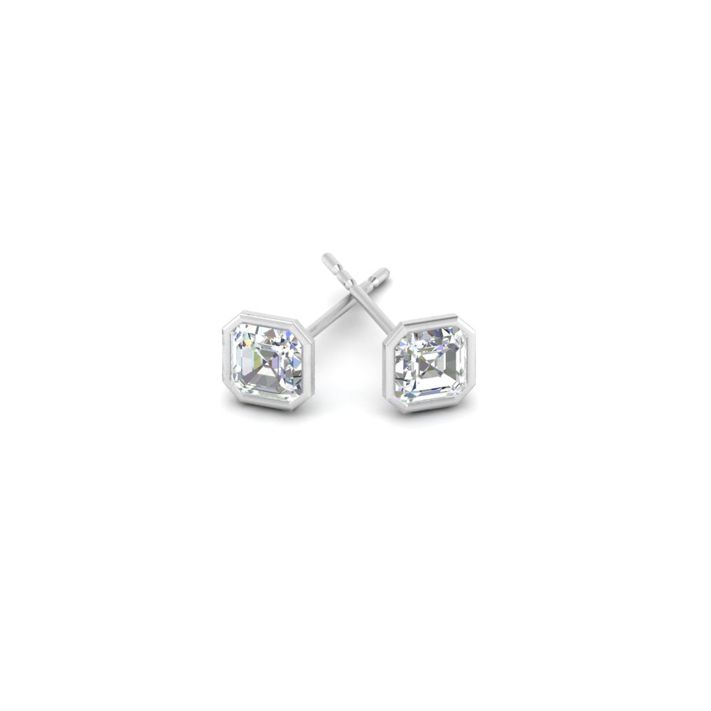 0.50 To 5 Carat Lab Diamond Asscher Stud Bezel Set Earring For Women 14K Gold