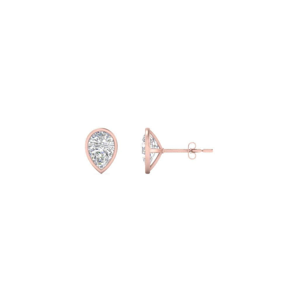 0.50 To 5 Carat Lab Diamond Pear Stud Bezel Set Earring For Women 14K Gold