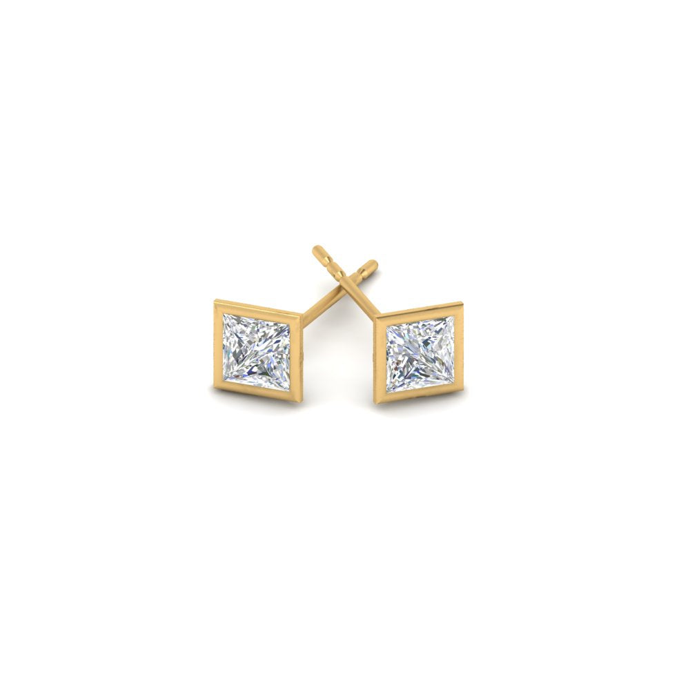 0.50 To 5 Carat Lab Diamond Square Stud Bezel Set Earring For Women 14K Gold