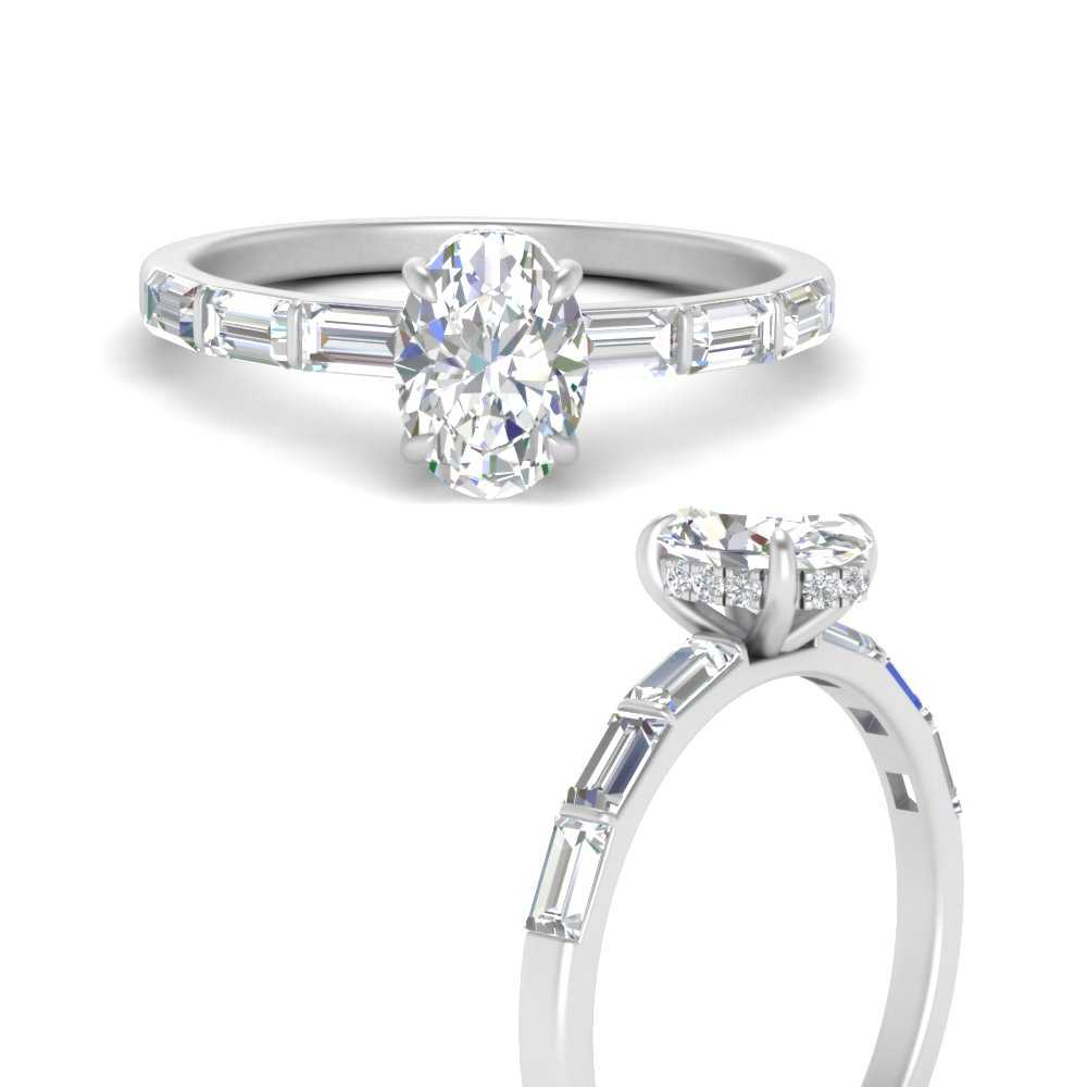 Lab Grown Oval Shaped Diamond Halo Engagement Rings 14K White Gold