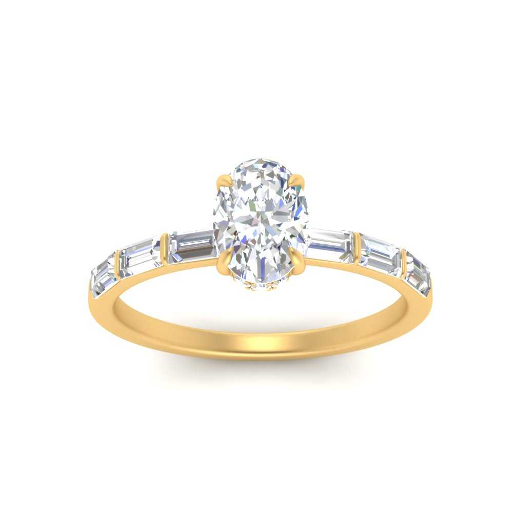 Lab Grown Oval Shaped Diamond Halo Engagement Rings 14K Yellow Gold