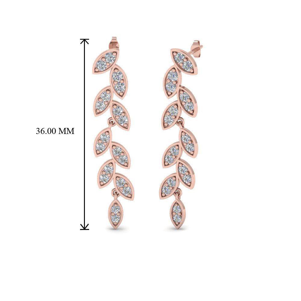 Pave Lab Diamond Leaf Drop Women Earring In 14K Rose Gold | Cuts & Carat