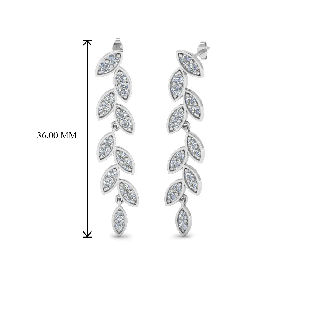 Pave Lab Diamond Leaf Drop Women Earring In 14K White Gold | Cuts & Carat